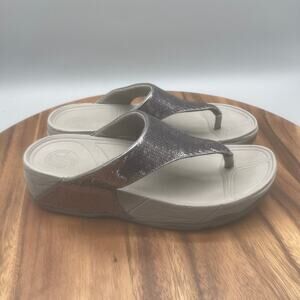 FitFlop Electra Classic Sandals Womens Size 6 Gray with Sequins Thong Beach